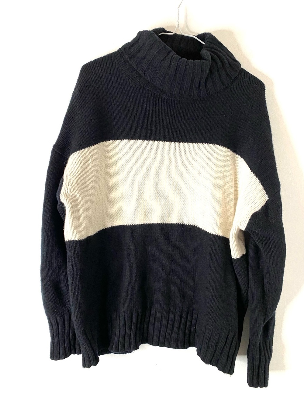 Polo Ralph Lauren 100% Merino Wool Black Ivory Colorblock Turtleneck Sweater